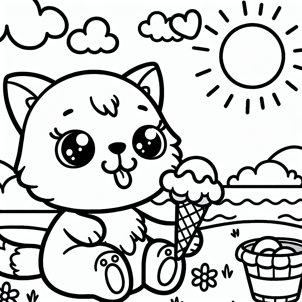 /ImagineCuteHelloKitty eating ice cream on a sunny day